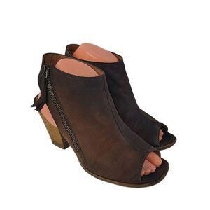 Paul Green‎ Cayanne Peep Toe Ankle Booties Nubuck Leather Block Heel